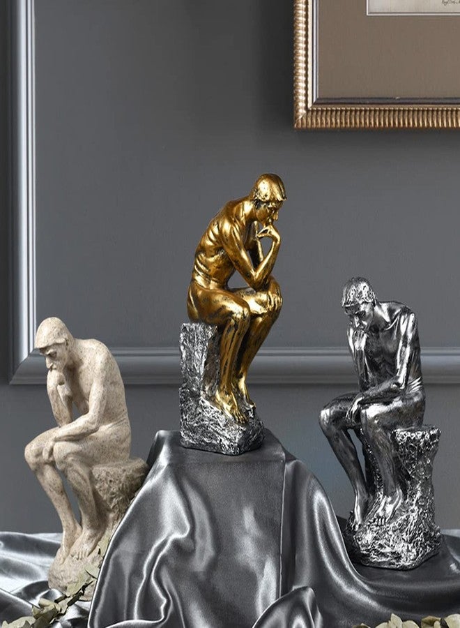 FUNSXBUG 10 Inch Resin The Thinker Statue Thinking Man Sculptures Collectible Figurine Home Office Decor Living Room Decoration (Gold) - Image 4